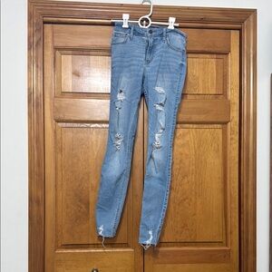 Hollister Blue Skinny Jeans with Distressed Details MId-Rise 5R W27/L30